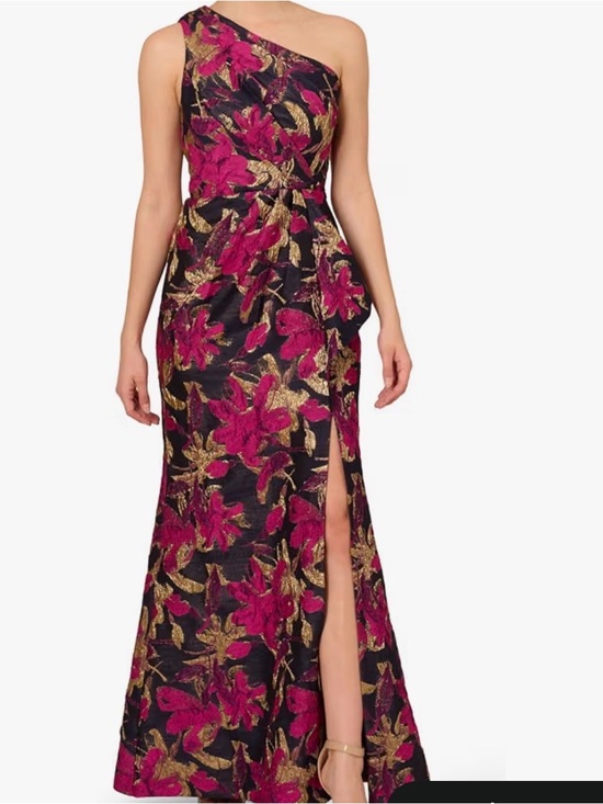 Adrianna Papell Dresses & Skirts - One-Shoulder Fuchsia and Gold Floral Evening Gown